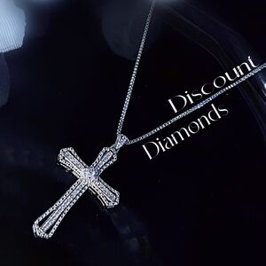 Clear White Diamond Cross Pendant Necklace on 925 Sterling Silver